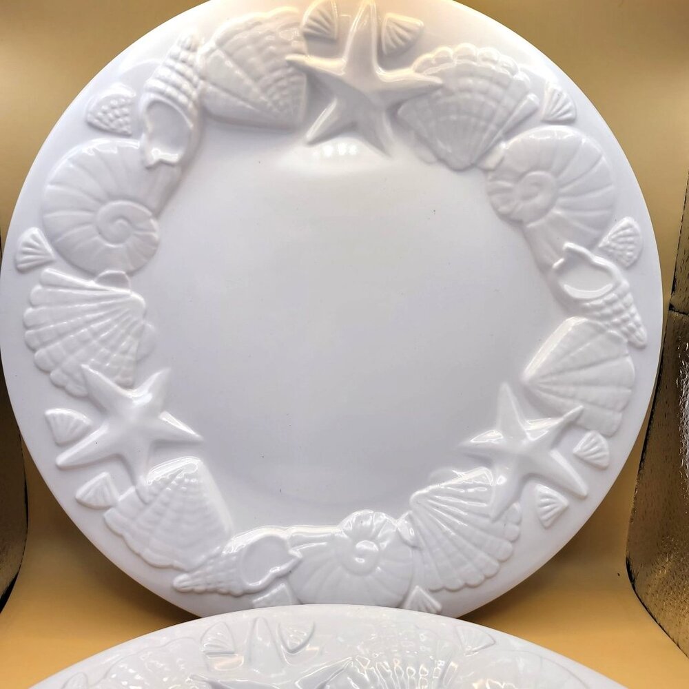 Home Casual Dinner Plates Shells Embossed Melamine White 11 inch DH885